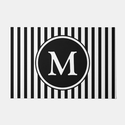 Monogram op zwarte en witte strepen deurmat (Voorkant)