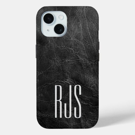 Monogram op zwarte leer Case-Mate iPhone case (Achterkant)
