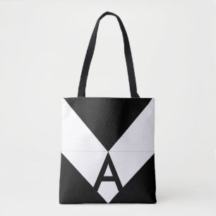 Monogram op zwarte & witte Abstracte driehoek Tote Bag