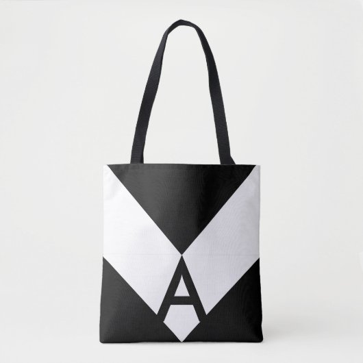 Monogram op zwarte & witte Abstracte driehoek Tote Bag (Voorkant)
