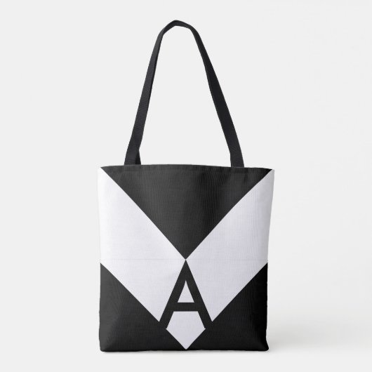 Monogram op zwarte & witte Abstracte driehoek Tote Bag (Achterkant)