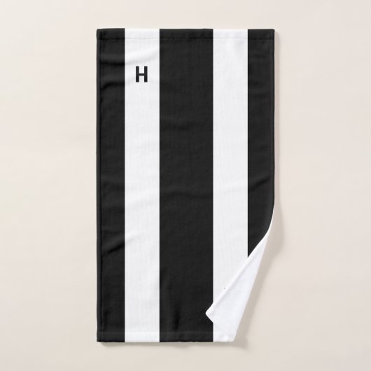 Monogram op zwarte & witte streep bad handdoek (Handdoek)
