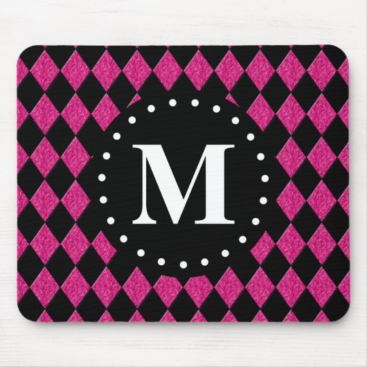 Monogram opgerold zwart diamantpatroon muismat (Voorkant)