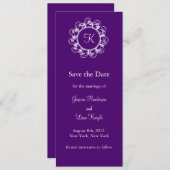 Monogram Opslaan datum (paars) Save The Date (Voorkant / Achterkant)