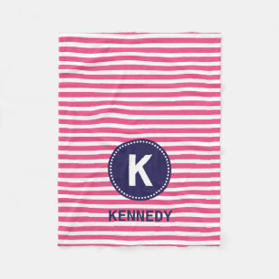 Monogram Opti-roze staven en marineblauw Fleece Deken