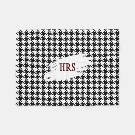 Monogram or Name, Black & White Houndstooth Fleece Deken (Voorkant (Horizontaal))