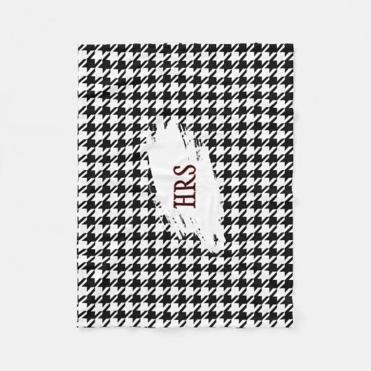 Monogram or Name, Black & White Houndstooth Fleece Deken (Voorkant)