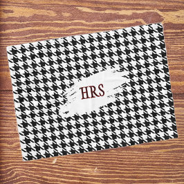 Monogram or Name, Black & White Houndstooth Fleece Deken