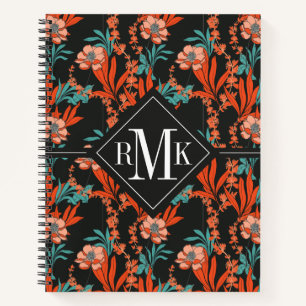 Monogram   Oranje Abstract BloemenPatroon Notitieboek