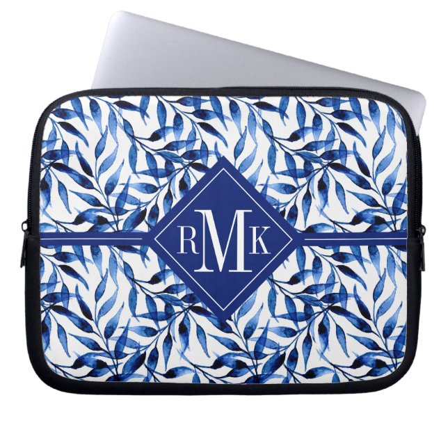 Monogram | Oranje Abstract flessenpatroon Laptop Sleeve (Voorkant)