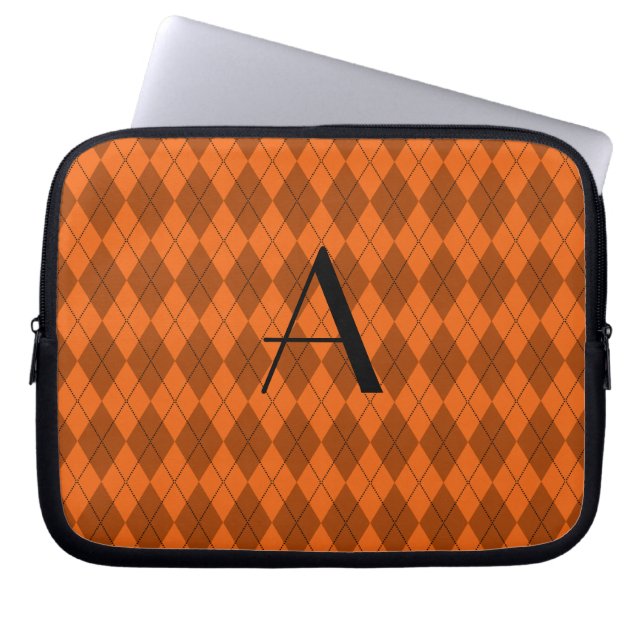 Monogram oranje argyle laptop sleeve (Voorkant)