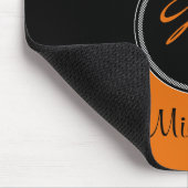 Monogram Oranje Black White Damask Mousepad Muismat (Hoek)