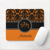 Monogram Oranje Black White Damask Mousepad Muismat (Met muis)