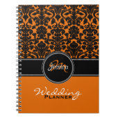 Monogram Oranje Black White Damask Wedding Planner Notitieboek (Voorkant)