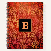 Monogram oranje bladpatroon modern eenvoudig notitieboek (Voorkant)