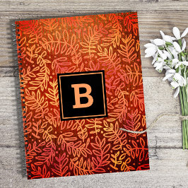 Monogram oranje bladpatroon modern eenvoudig notitieboek