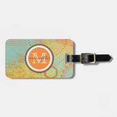Monogram Oranje Blauwgroen schilderCollage Bagagelabel (Voorkant horizontaal)
