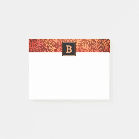 Monogram oranje botanisch bladpatroon modern post-it® notes (Voorkant)