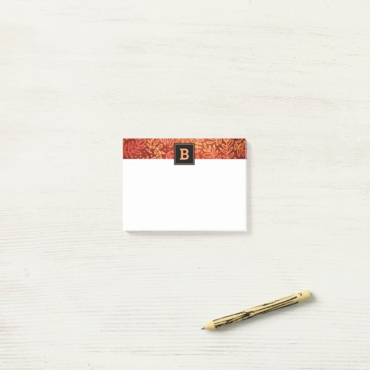 Monogram oranje botanisch bladpatroon modern post-it® notes (Op bureau)