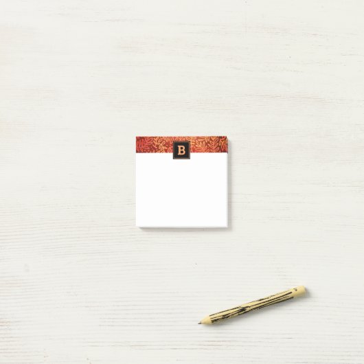 Monogram oranje botanisch bladpatroon vet post-it® notes (Op bureau)