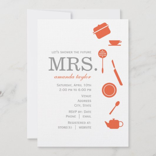 Monogram Oranje Bridal Shower Invitations Kaart (Voorkant)