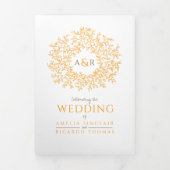 Monogram oranje bruine bladvalbruiloft drieluik uitnodiging (Cover)