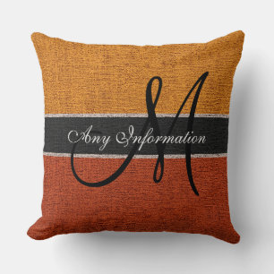 Monogram Oranje Burlap Rustic Jute Kussen