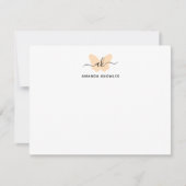 Monogram Oranje Butterfly Minimalist Girly Script Notitiekaartje (Voorkant)