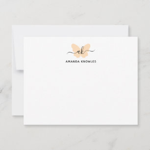 Monogram Oranje Butterfly Minimalist Girly Script Notitiekaartje