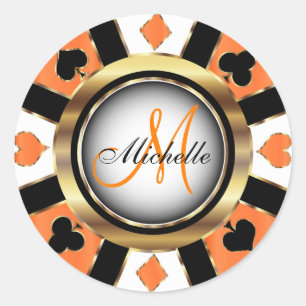 Monogram Oranje Casino Poker Chip Design Ronde Sticker