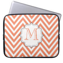 Monogram Oranje Chevron Design Tas voor Laptop