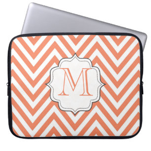 Monogram Oranje Chevron Design Tas voor Laptop