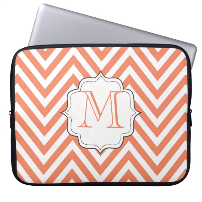 Monogram Oranje Chevron Designer Laptop Bag Laptop Sleeve (Voorkant)