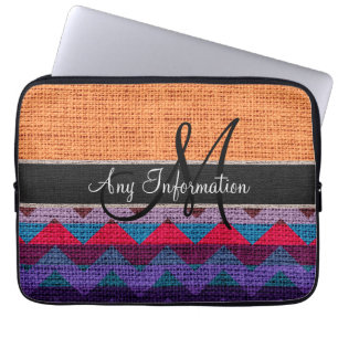 Monogram Oranje Chevron Zigzag Burlap Jute Laptop Sleeve