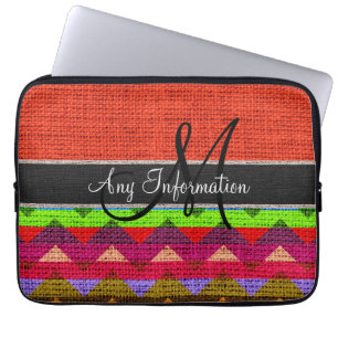 Monogram Oranje Chevron Zigzag Jute Linnen Laptop Sleeve