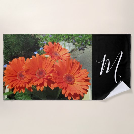 Monogram Oranje Daisy Foto Strandlaken (Voorkant)