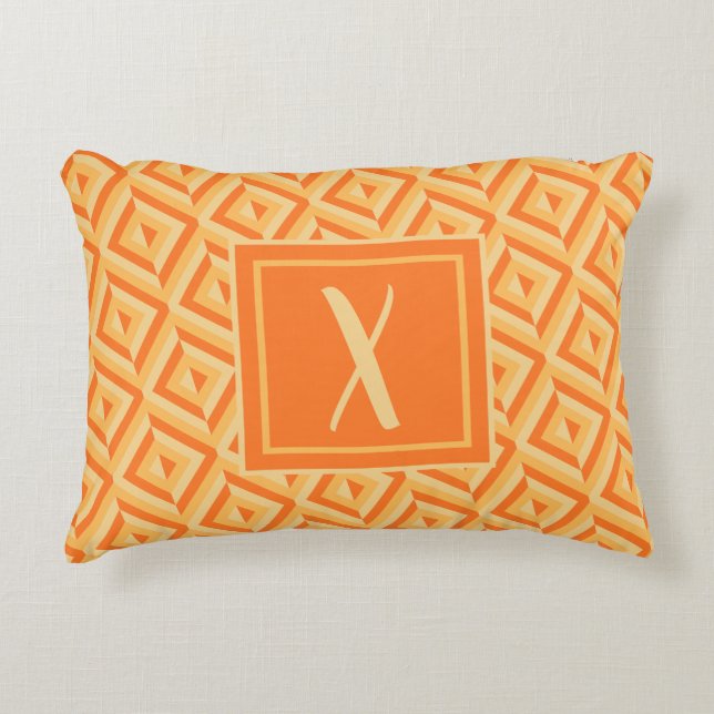 Monogram Oranje driekleurig diamantpatroon Accent Kussen (Voorkant)