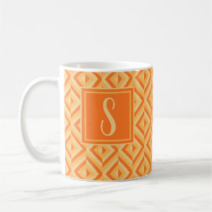 Monogram Oranje driekleurig diamantpatroon Koffiemok
