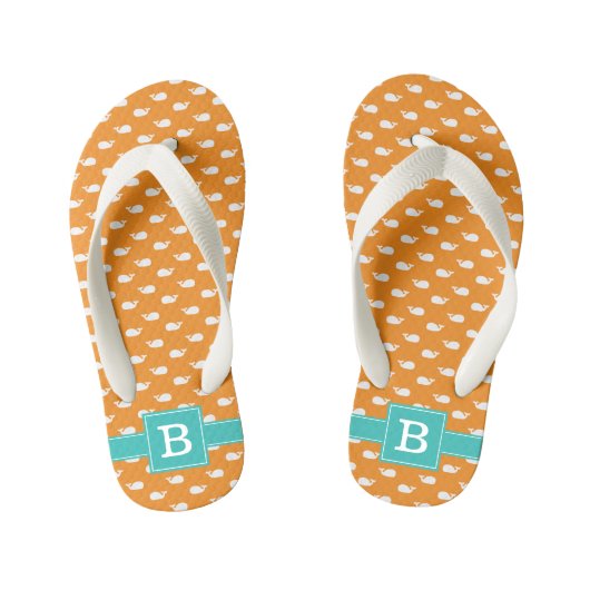 Monogram Oranje en Aqua Whales Square Kinder Teenslippers (Voetbed)