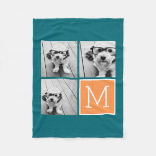 Monogram Oranje en blauw instagram Foto Collage Fleece Deken