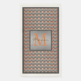 Monogram Oranje en grijs inktpatroon Servet