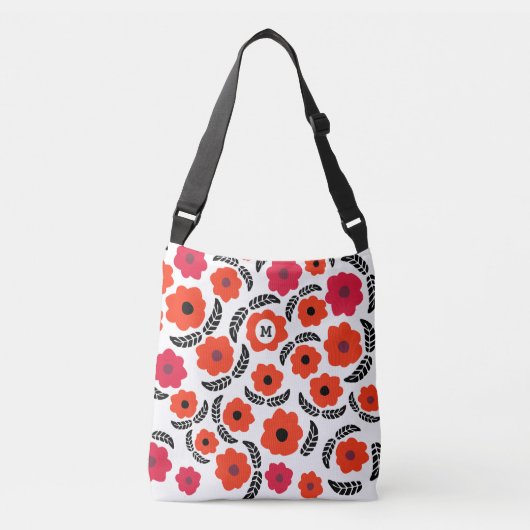 Monogram Oranje en rood Floral Crossbody Tas (Voorkant)