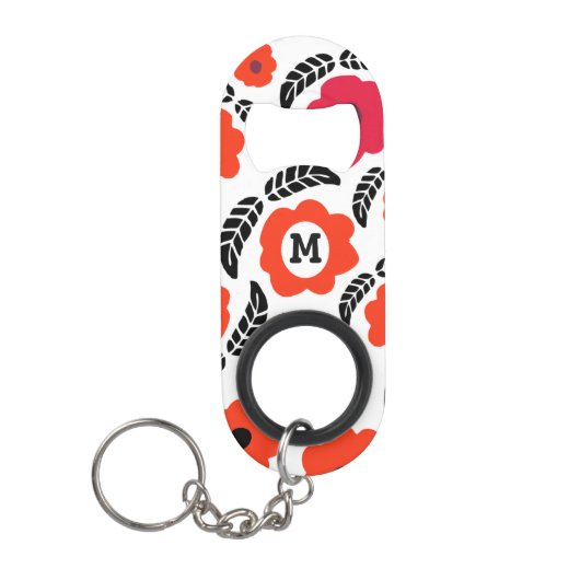 Monogram Oranje en rood Floral Mini Flessenopener (Voorkant)