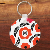 Monogram Oranje en rood Floral Sleutelhanger (Voorkant)