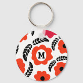 Monogram Oranje en rood Floral Sleutelhanger (Achterkant)