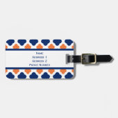 Monogram Oranje en Royal Blue Quatrefoil Bagagelabel (Voorkant horizontaal)