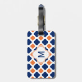Monogram Oranje en Royal Blue Quatrefoil Bagagelabel (Achterkant verticaal)