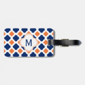 Monogram Oranje en Royal Blue Quatrefoil Bagagelabel (Achterkant horizontaal)