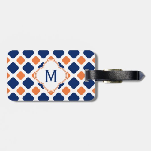 Monogram Oranje en Royal Blue Quatrefoil Bagagelabel (Achterkant horizontaal)