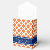 Monogram Oranje en Royal Blue Quatrefoil Wedding Bedankdoosjes (Geopend)